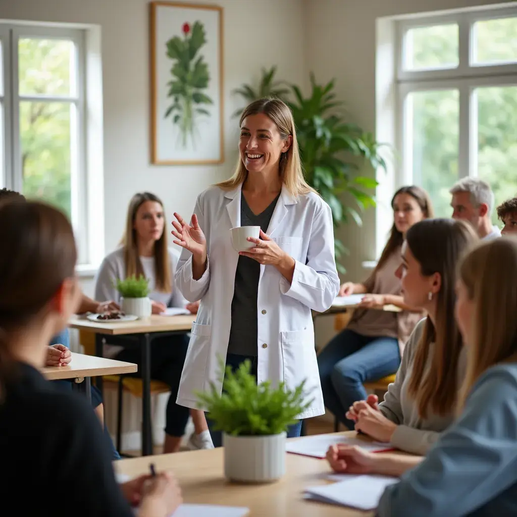 Egy kéz, amely szívbarát teát tölt egy csészébe, háttérben zöld növények